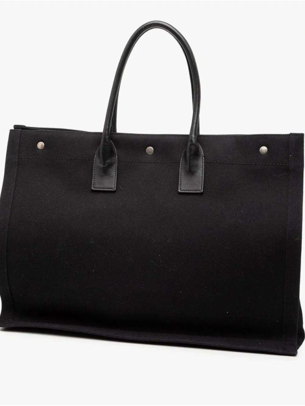 Saint Laurent Black Rive Gauche Canvas Tote with White Logo